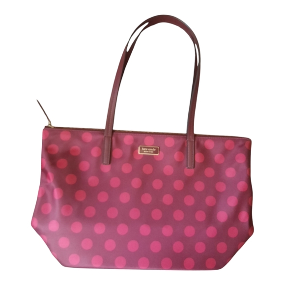 Kate Spade Hayden Blackberry Nylon Leather Polka Dot Top Zip Tote Purse K4871 - Picture 2 of 12